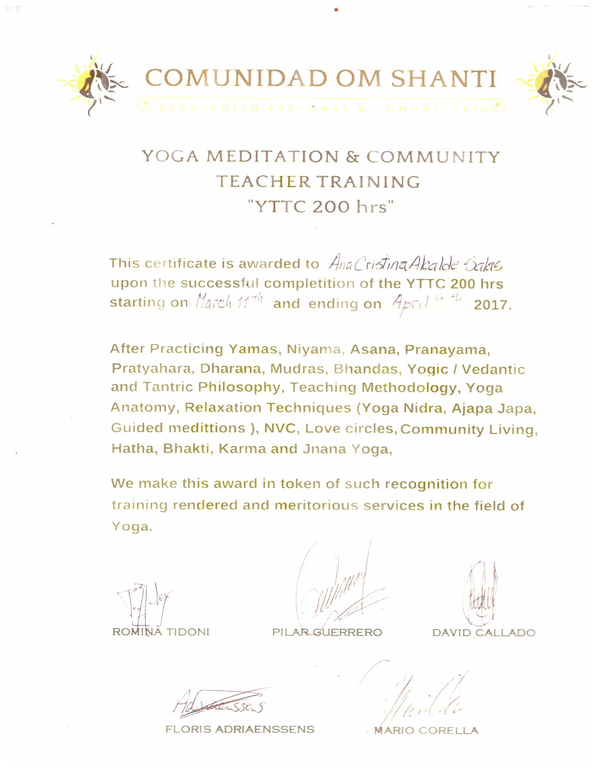Certificado Yoga